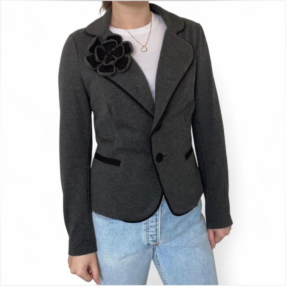 Vintage y2k Forever21 Flower Detail Cotton Jersey Tailored Blazer ✨